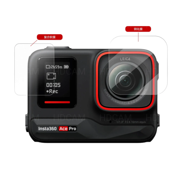 Стъклени протектори Telesin за екрани и обектив на Insta360 Ace Pro.