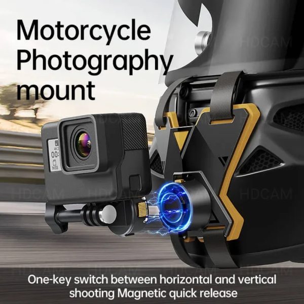 GARV Chin Magnetix черна магнитна стойка за брадичка на GoPro каска, жълти акценти.