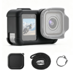 Силиконов защитен калъф за GoPro MISSION 1 / MISSION 1 PRO с капак за обектив и каишка, черен, SKU: PU1125B