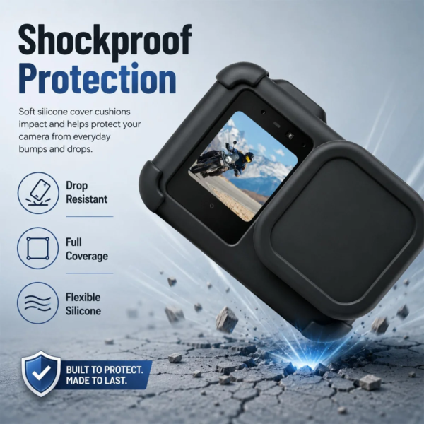 Силиконов защитен калъф за GoPro MISSION 1 / MISSION 1 PRO с капак за обектив и каишка, черен, SKU: PU1125B - 4