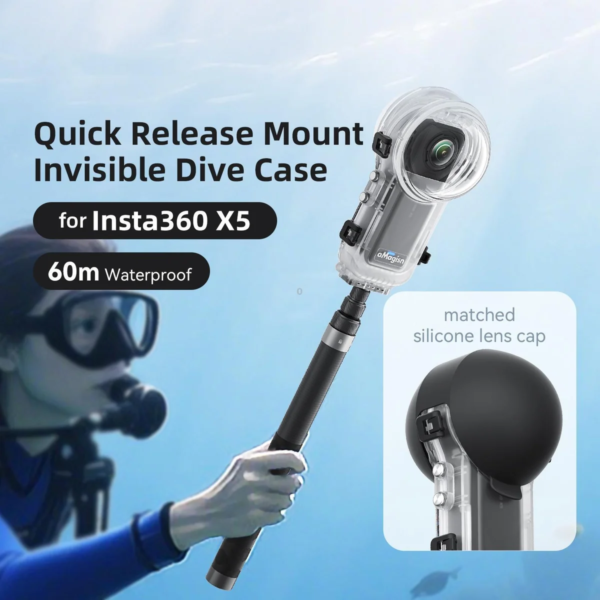 Водоустойчив корпус за Insta360 X5, 60м/196ft дълбочина, бързо отваряне, невидим дизайн SKU INS-X5-WH-1 - 5